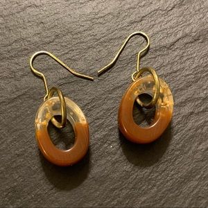 Amber Carmel Clear Resin Gold Tone Nugget Accent Dangle Earrings